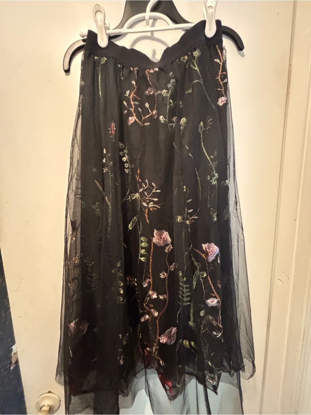 Black Embroidered Floral Maxi Skirt